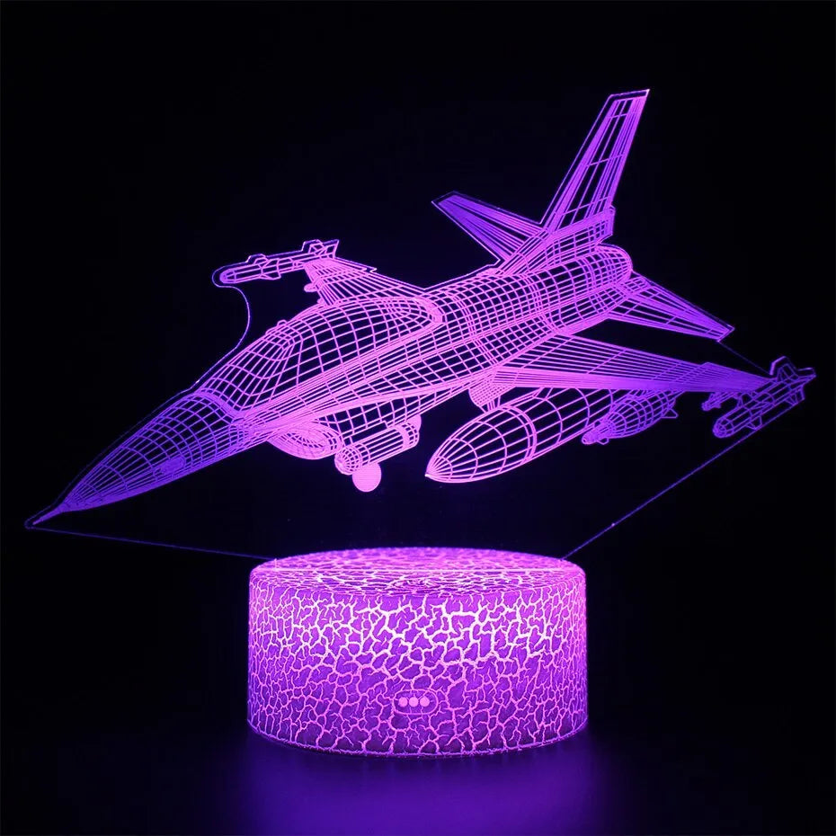 LED airplane night light with touch switch and multi-colour changing modes on acrylic shade