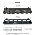 Black ABS plastic wall-mounted fishing rod holder for horizontal or upright storage