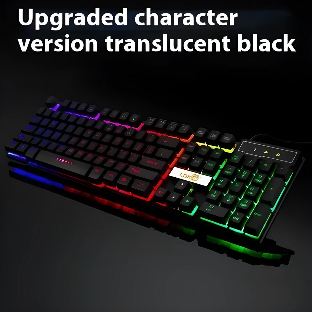 68-key RGB mechanical gaming keyboard with glowing USB cable in compact black design