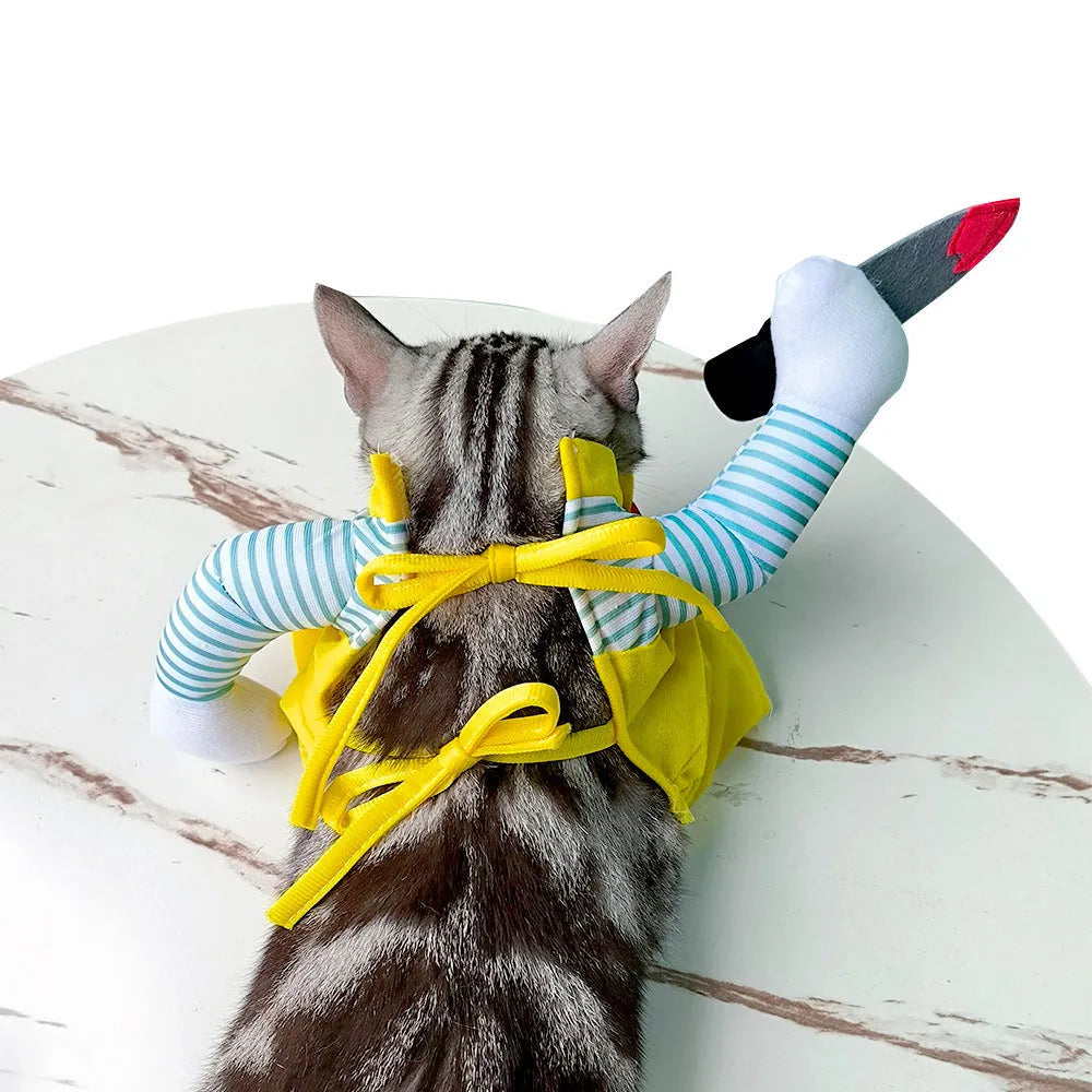 Yellow knife assassin costume clothing for cats in polyester material