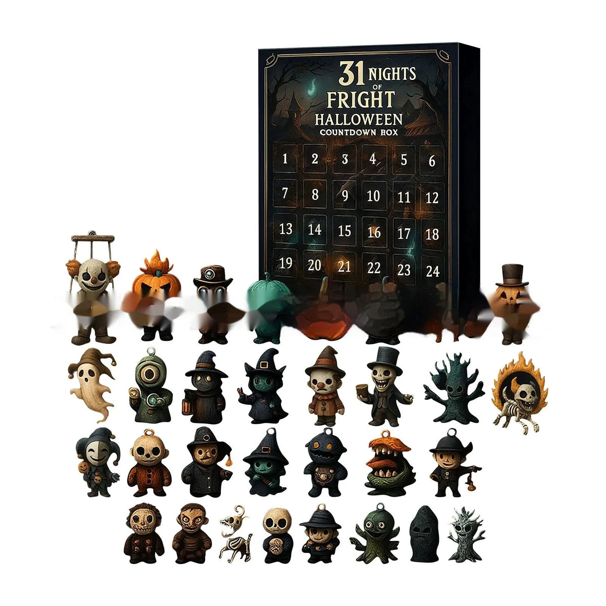 31 Night Horror Advent Calendar Box showing sealed blind boxes containing resin doll surprises