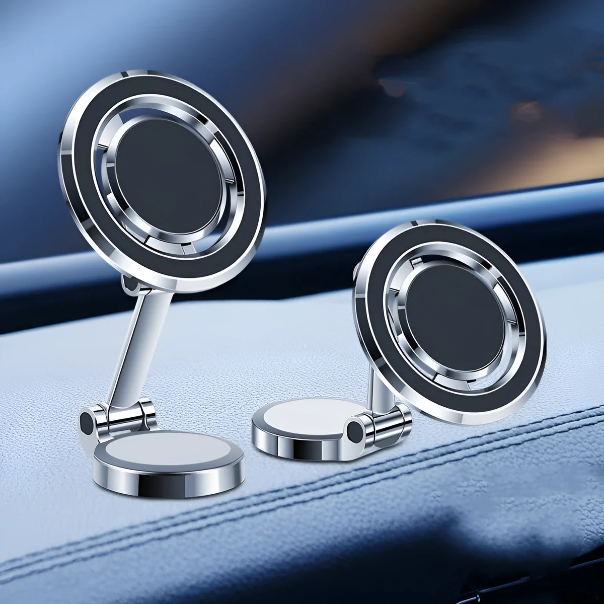 Car mobile phone holder with adjustable bracket and magnetic mounting on centre console