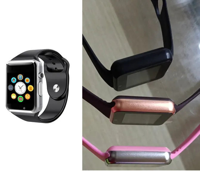 A1 Smart Watch with 1.54-inch screen showing interface, available in black silver white gold pink red green blue colour options