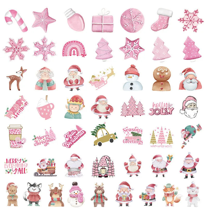 50-pack of cute Christmas themed waterproof stickers for cars and electronics