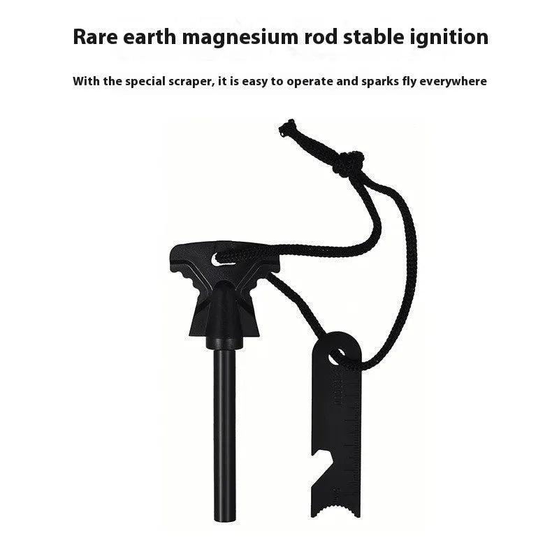 Stainless steel butterfly-shaped fire starter with integrated bottle opener, shown with dimensions.