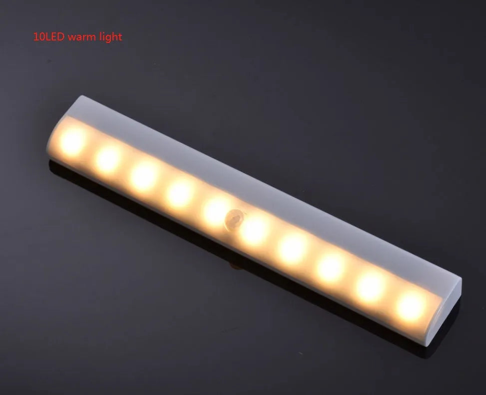 Aluminium magnetic LED closet light with motion sensor in white or warm white, shown mounted inside a wardrobe.