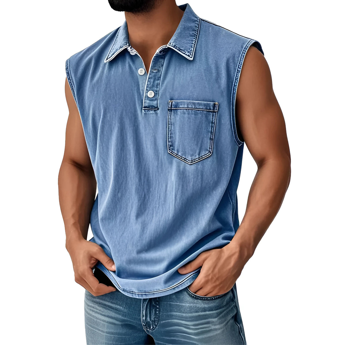 Men's 3D digital print polo shirt with button front and short sleeves in loose fit