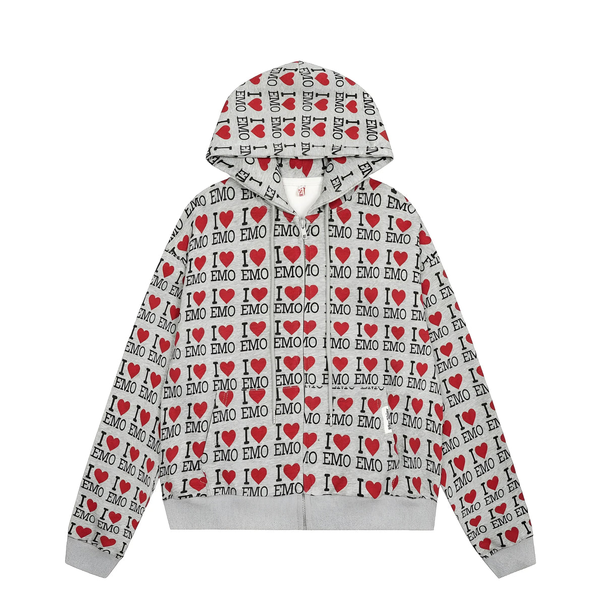Women's melange grey cotton cardigan sweater with long sleeves on a hanger.