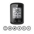 Black plastic waterproof bicycle stopwatch mounted on bicycle handlebars
