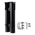 Black plastic double-layer fishing rod rack clamp mounted on a motorcycle carbon pipe frame