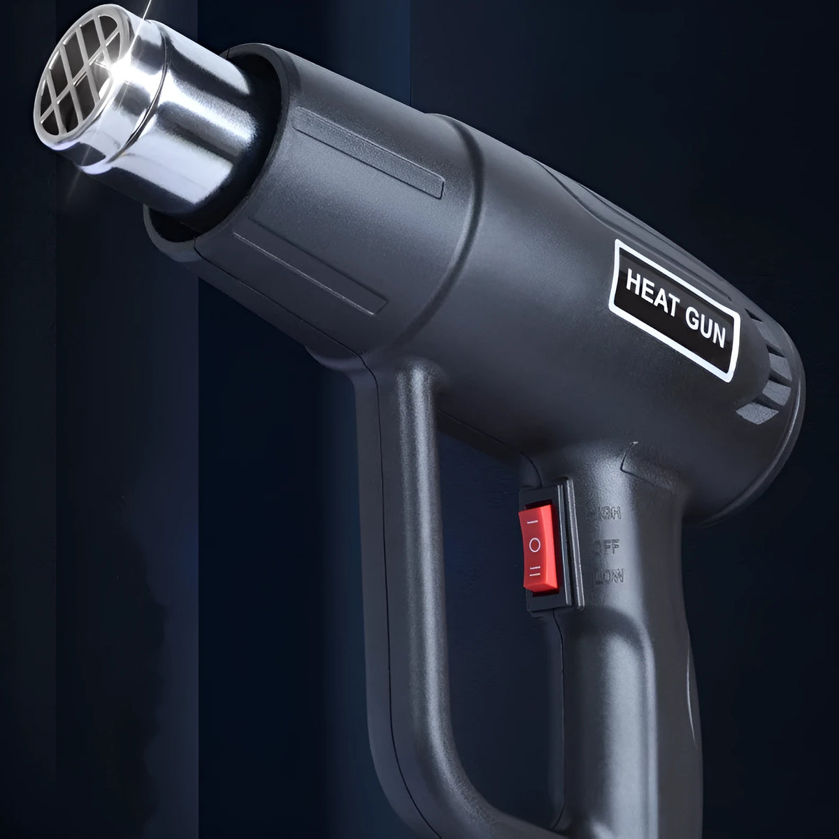 2000W industrial hot air gun with grid air outlet and two-gear temperature switch.
