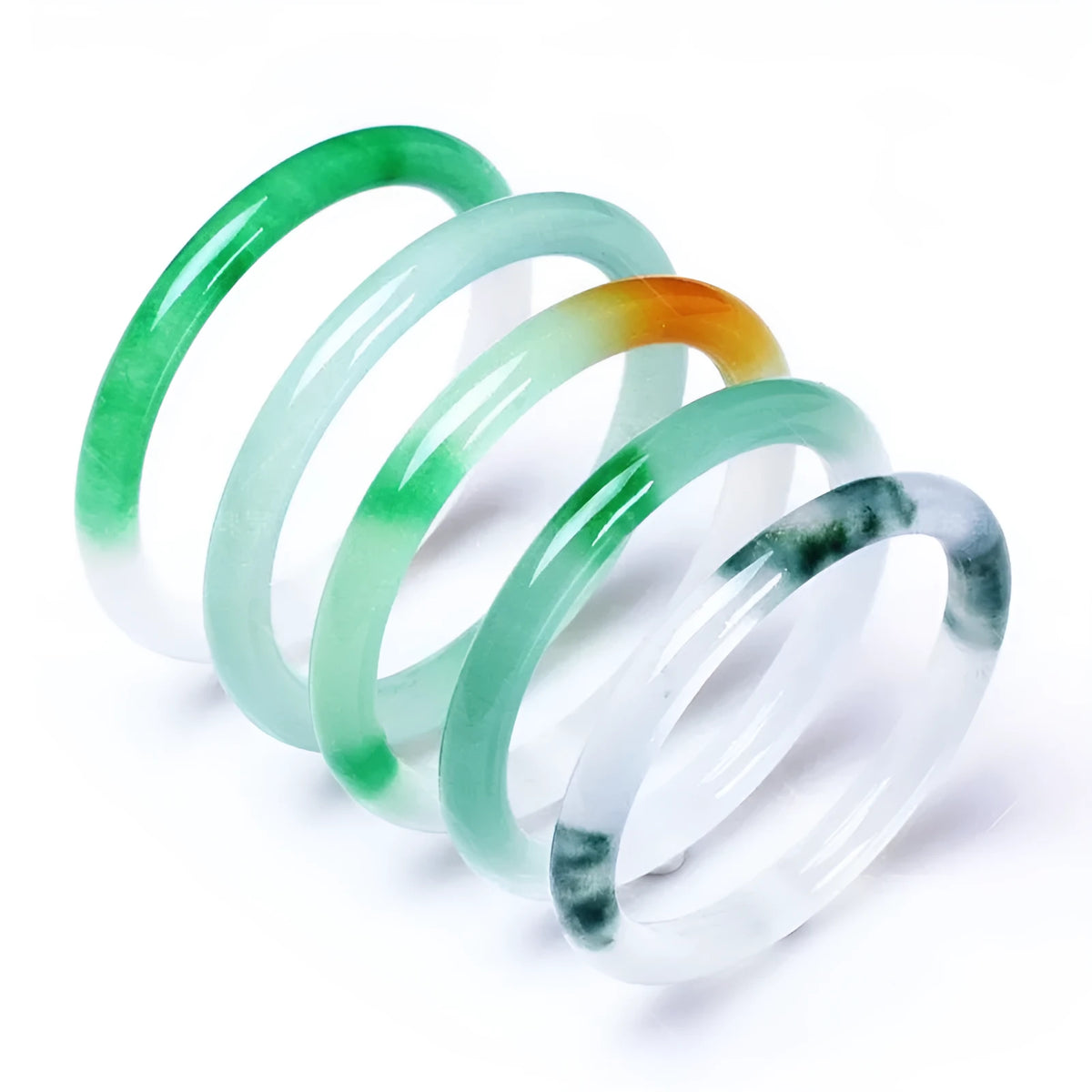 Women's jade bracelet with floating flower design in multiple colour options showing adjustable sizing