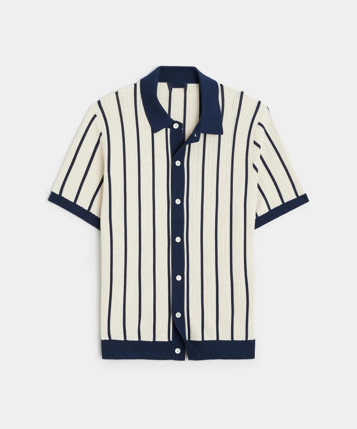 Men's white asymmetric lapel knitted shirt with short sleeves and British style design