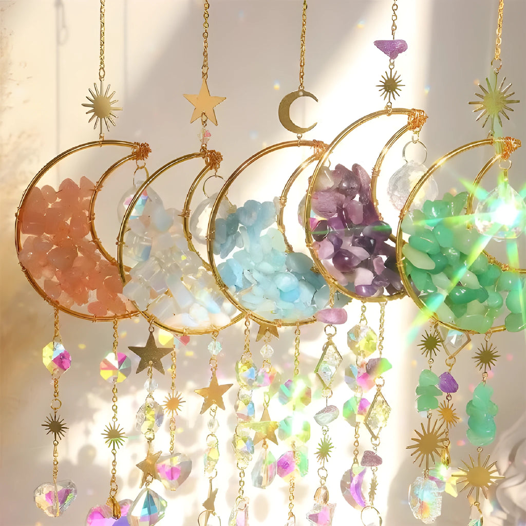 K9 crystal moon pendant car accessory in blue, green, pink, purple, or white colour options