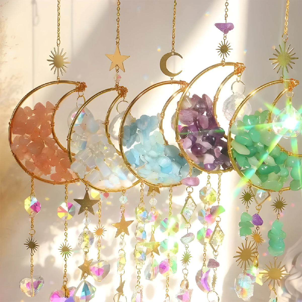 K9 crystal moon pendant car accessory in blue, green, pink, purple, or white colour options