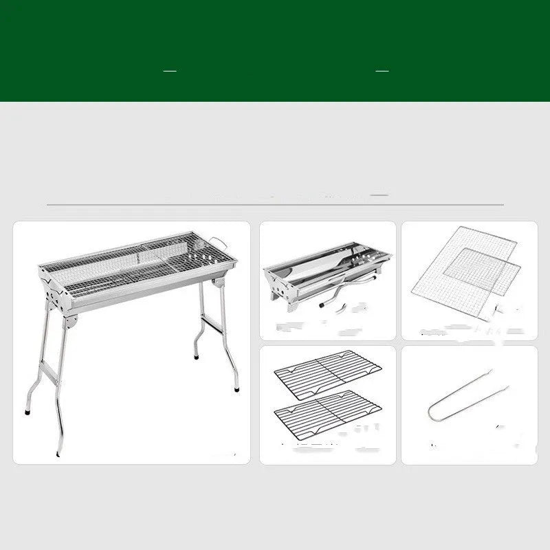Stainless steel portable folding barbecue oven with charcoal grill, dimensions 73x33.5x70cm.