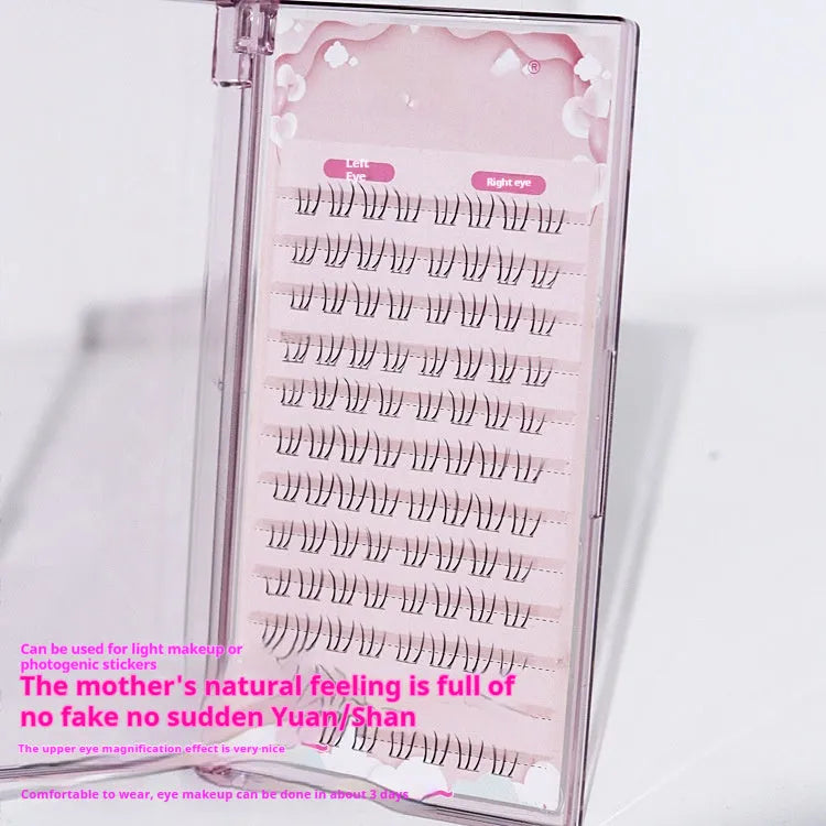 Set of 12-row sheer root false eyelashes with mixed 4-6mm lengths and pointed tails, plus kitten's paw lower lashes.