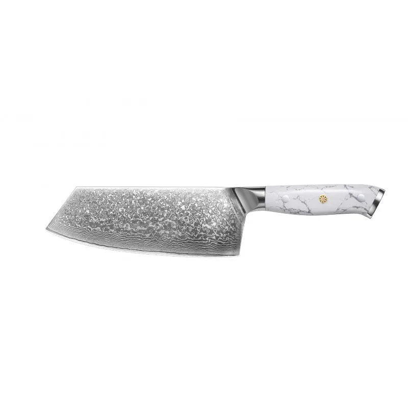 Damascus VG10 steel chef's knife with 21cm blade combining eight cutting functions