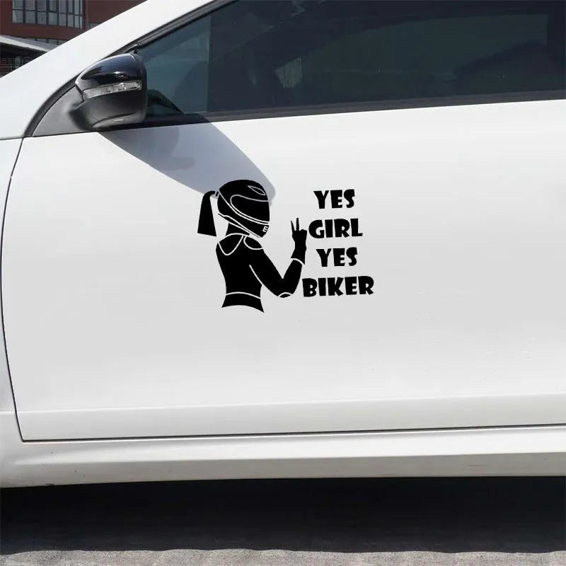 Waterproof girl rider character sticker for vehicle decoration measuring 16cm by 15cm