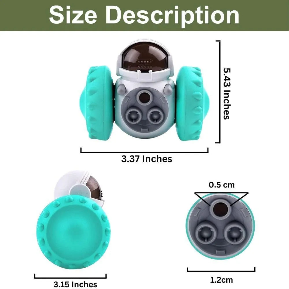 Self-balancing dog treat dispenser toy with robot design in multiple colours