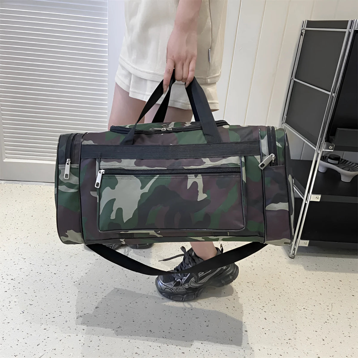 Camouflage waterproof luggage backpack with striped pattern, under 20L capacity for travel