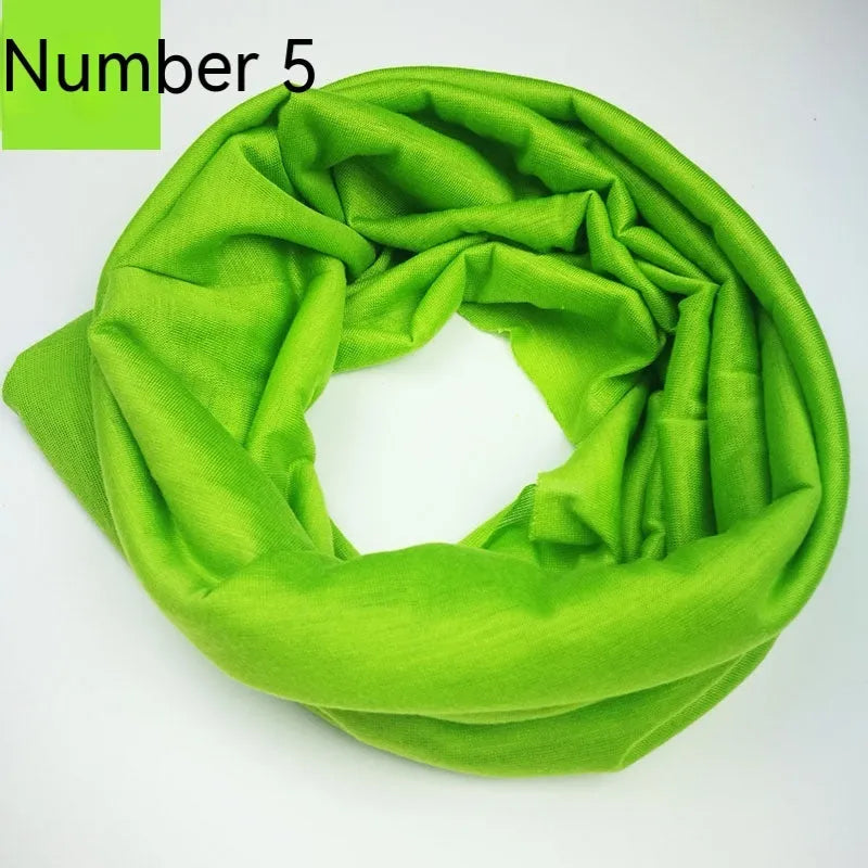 Lightweight polyester magic headscarf shown in multiple colour options for outdoor sports.