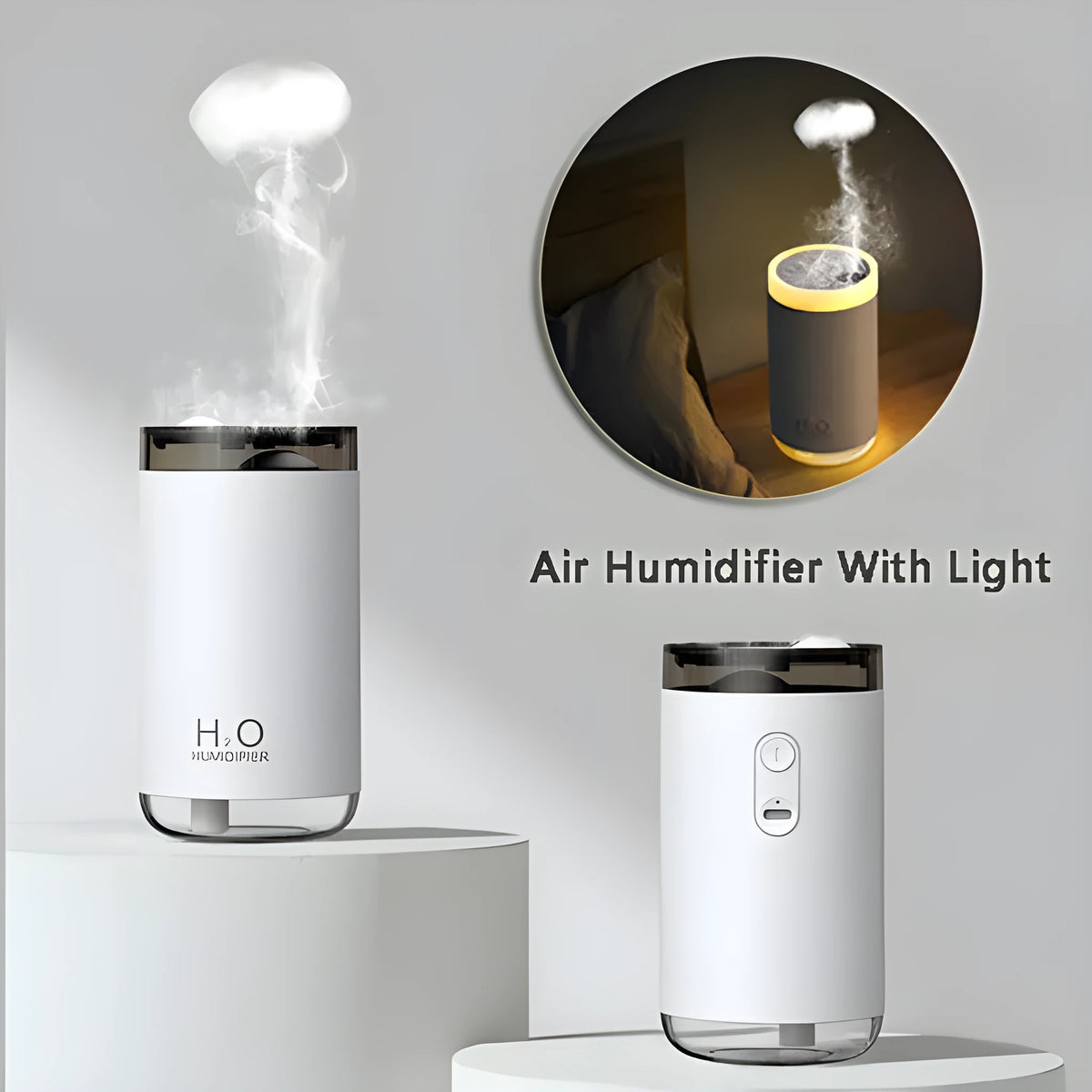 Jellyfish humidifier with USB connection and warm night light in white pink or blue colours