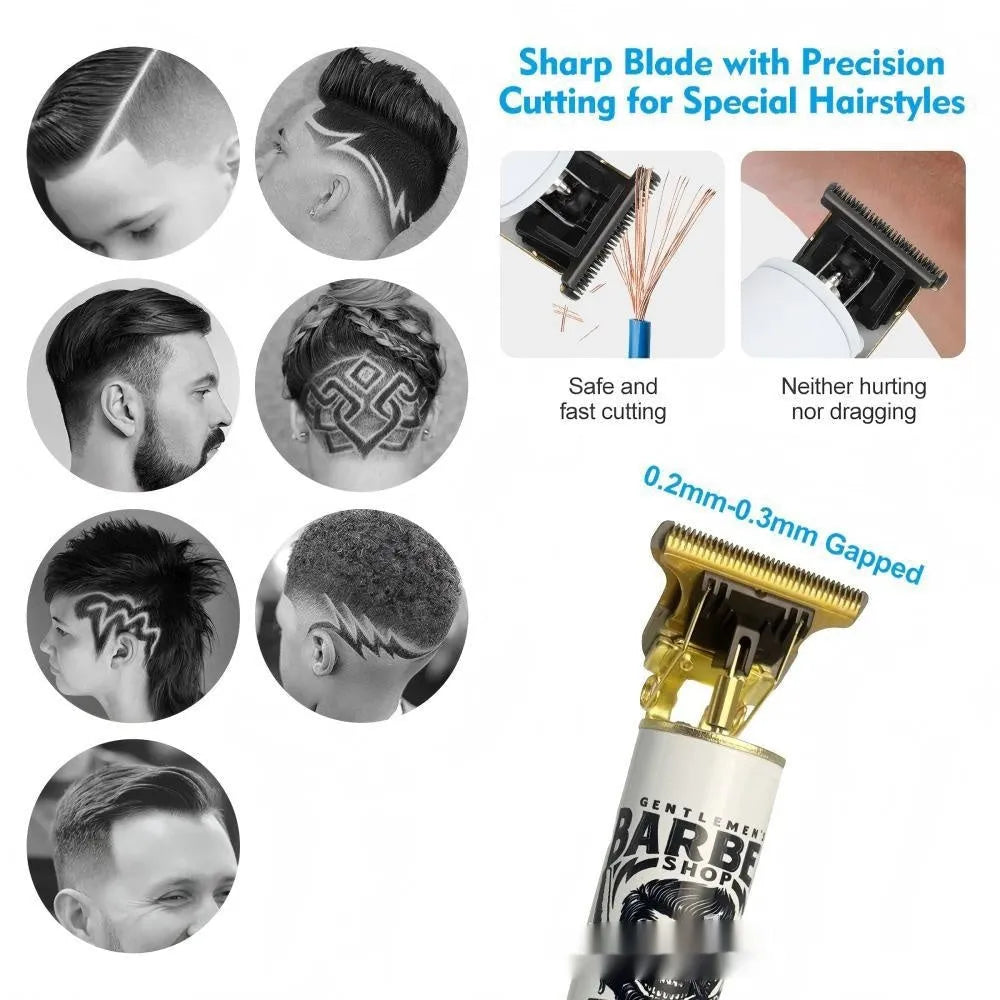 Rechargeable stainless steel hair clipper with 4-in-1 grooming accessories and USB charging cable
