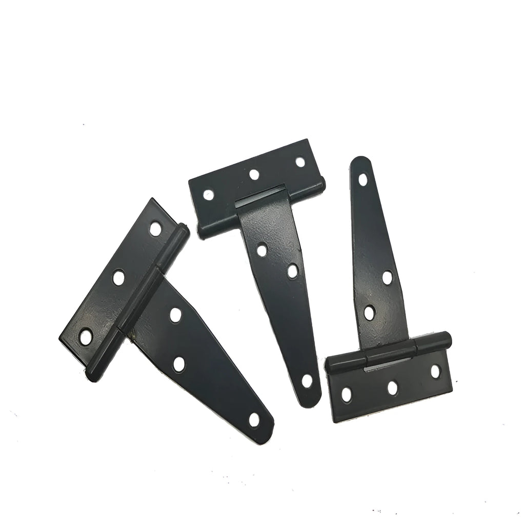 Fixed light T-shaped iron hinge for wooden doors, shown in a silver finish.