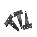 Fixed light T-shaped iron hinge for wooden doors, shown in a silver finish.