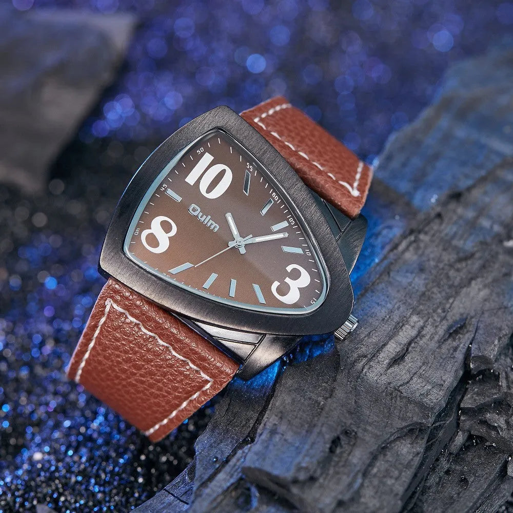 Men's casual quartz watch with triangle belt in 9mm slim profile