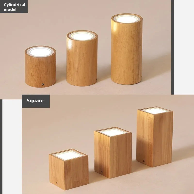 Solid wood surface mounted downlight in wood colour with round and square shape options