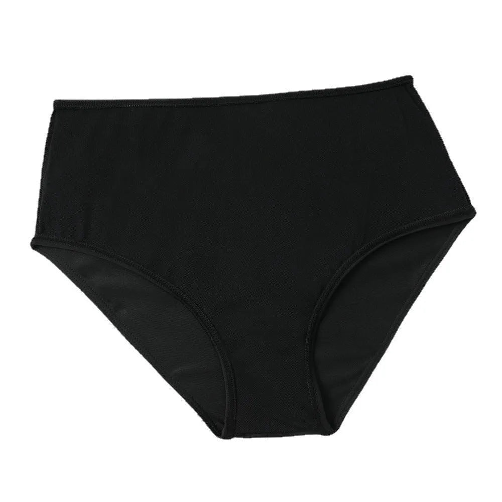 High waist double-layer swimsuit in black and coconut tree print patterns, shown as a two-piece set.