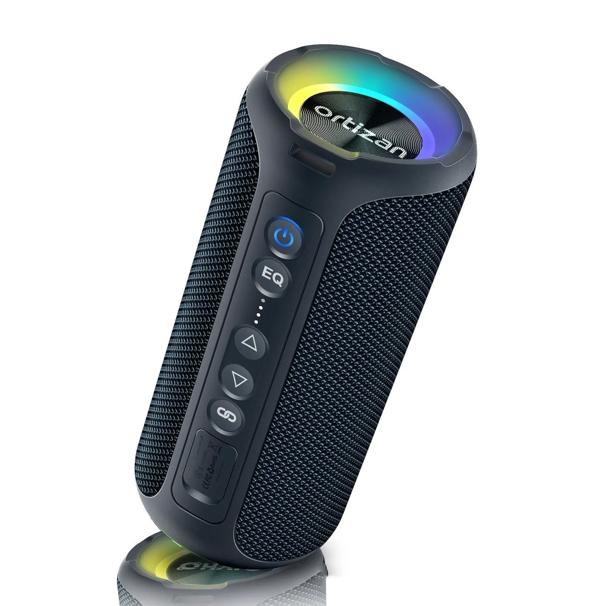Black and blue 40W wireless Bluetooth fabric speaker with luminous lighting effects