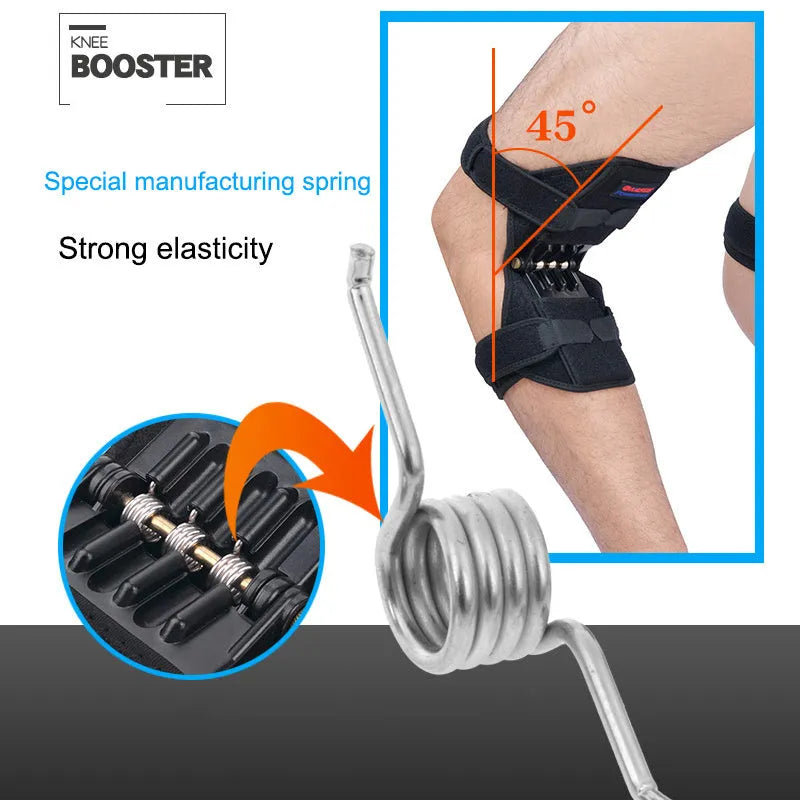 Adjustable knee brace with spring booster mechanism for mountaineering and sports activities