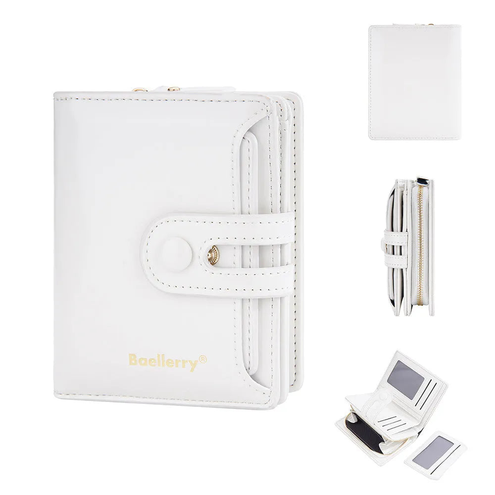 Slim women's PU leather card holder wallet shown in multiple colour options