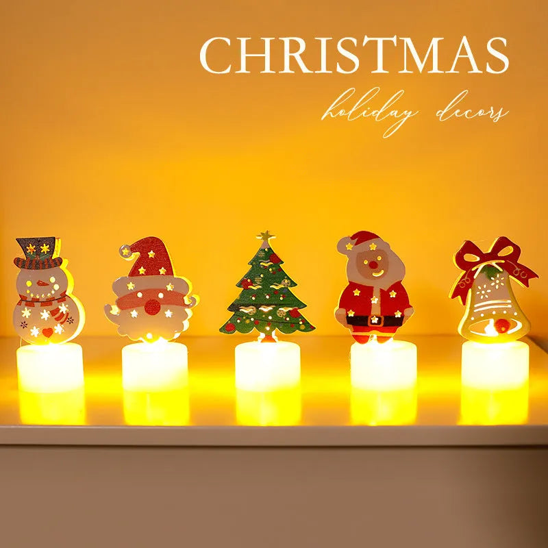 LED electronic candle Christmas ornaments in Santa, snowman, tree and bell designs, plastic, 1pcs to 12pcs packs