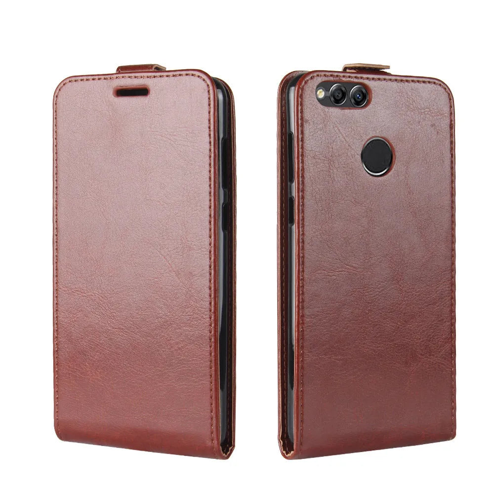 Honor 7X leather wallet phone case with card slots showing textured crazy horse pattern in multiple colour options