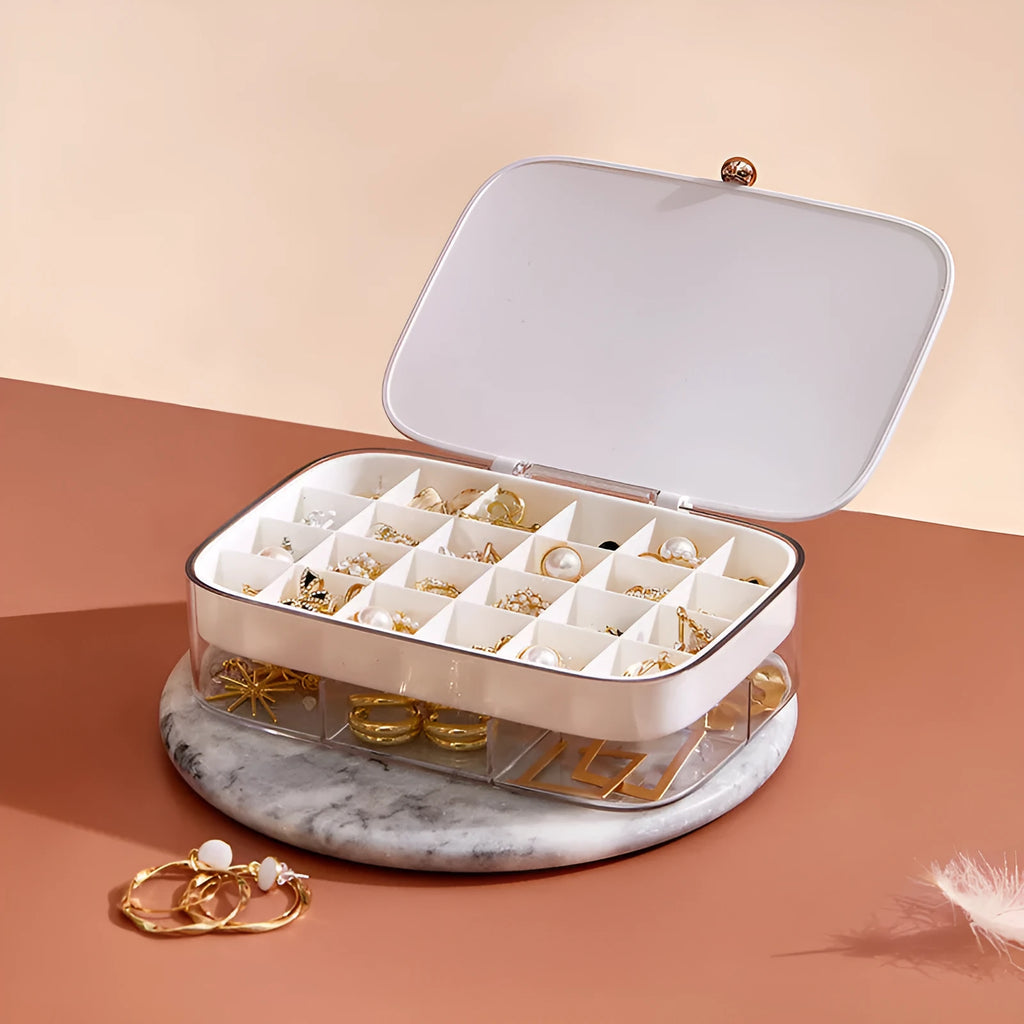 Modern minimalist jewelry storage box in green colour with multi-layer compartments for organisation