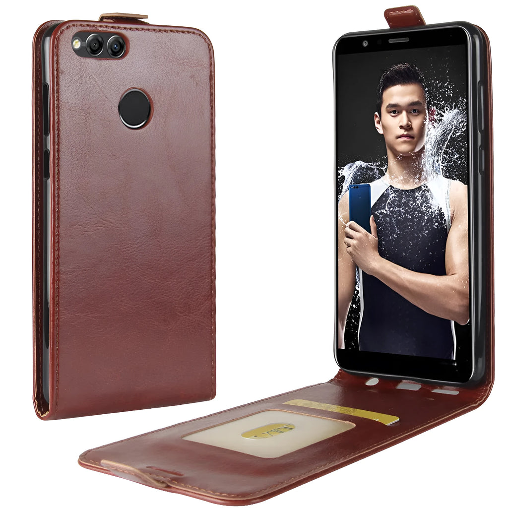 Honor 7X leather wallet phone case with card slots showing textured crazy horse pattern in multiple colour options