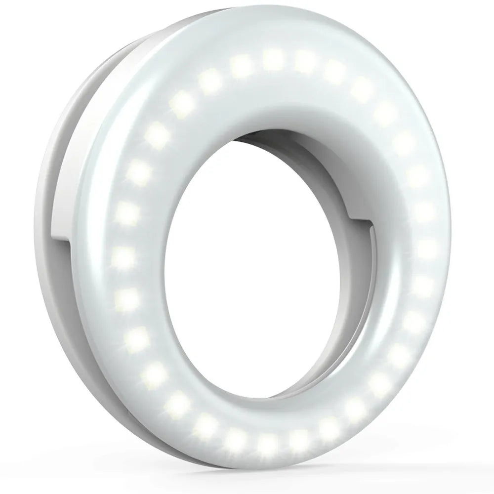Black USB selfie ring light for mobile phone photography with adjustable brightness