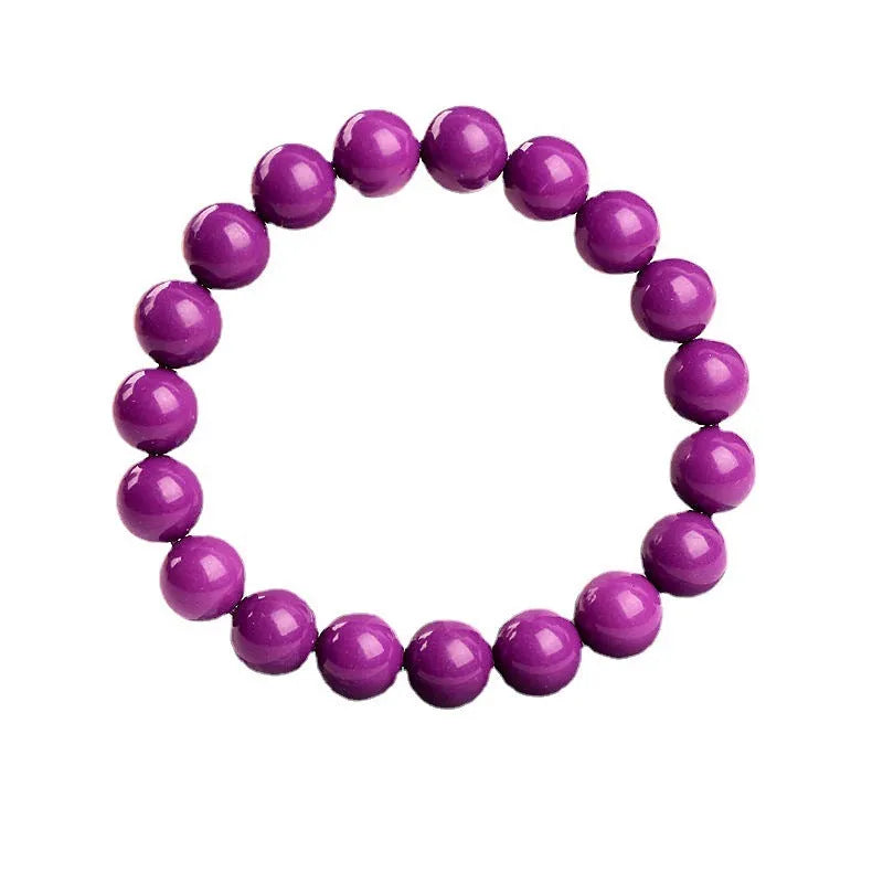 Jiuya polished crystal purple mica bracelet showing beads in an original design on a wrist.