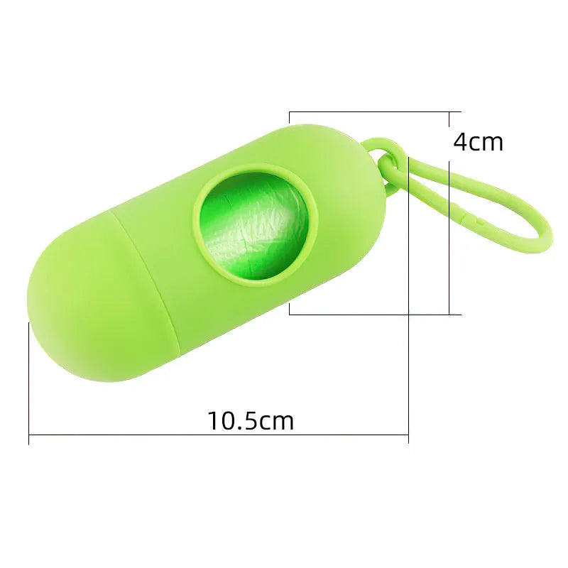 Small rectangular dog poop bag holder with a side hook and Velcro strap base.
