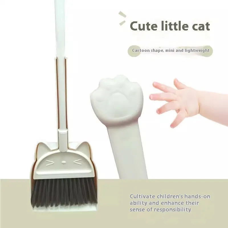 Purple broom and dustpan set with rotating brush holder on plastic handle