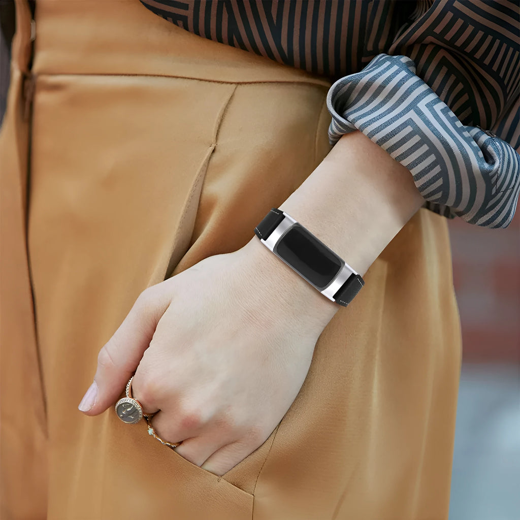 Genuine leather watch strap for Fitbit Charge 5 and Charge 6 smartwatches in multiple colour options.