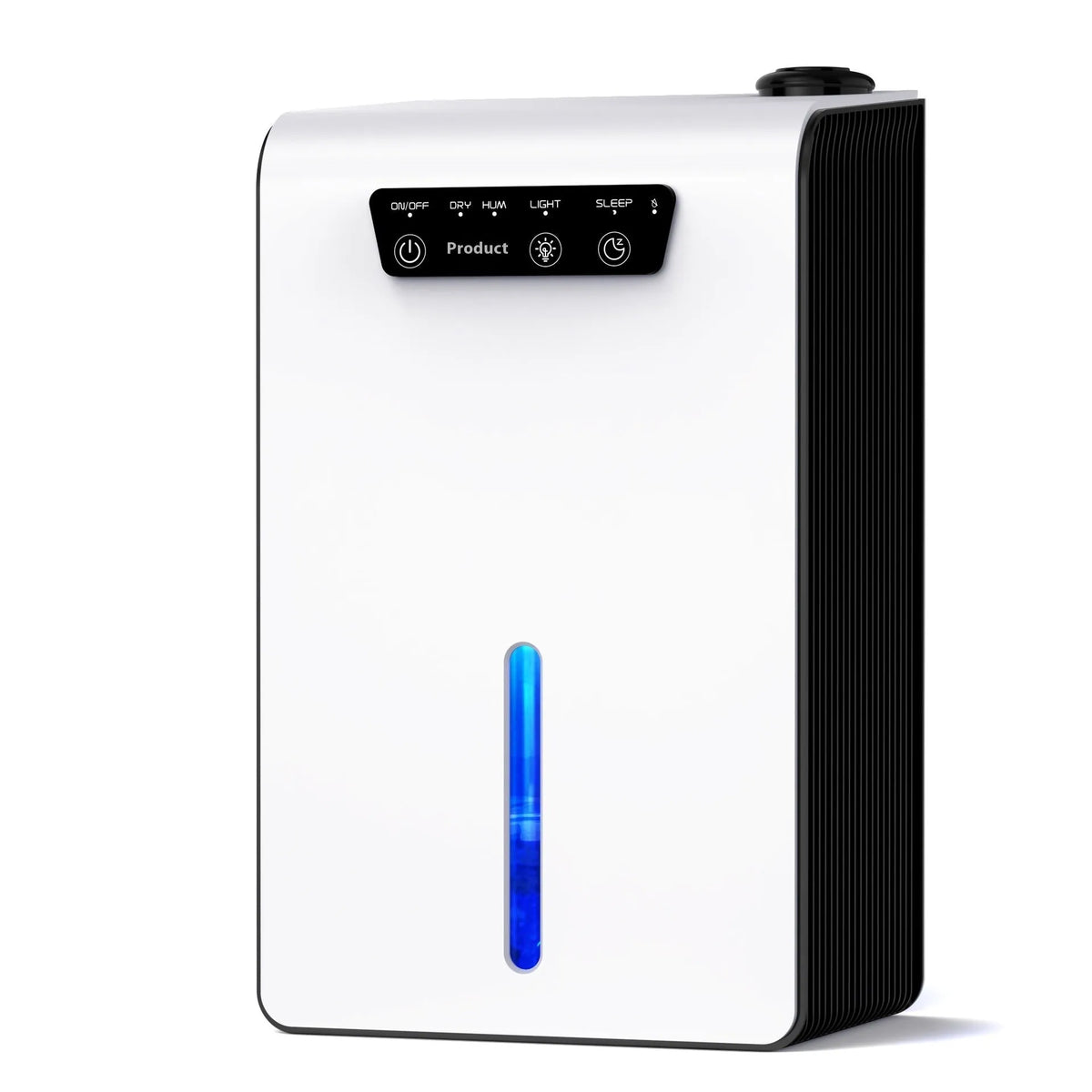 Milky white compact household dehumidifier for bedroom use with silent operation
