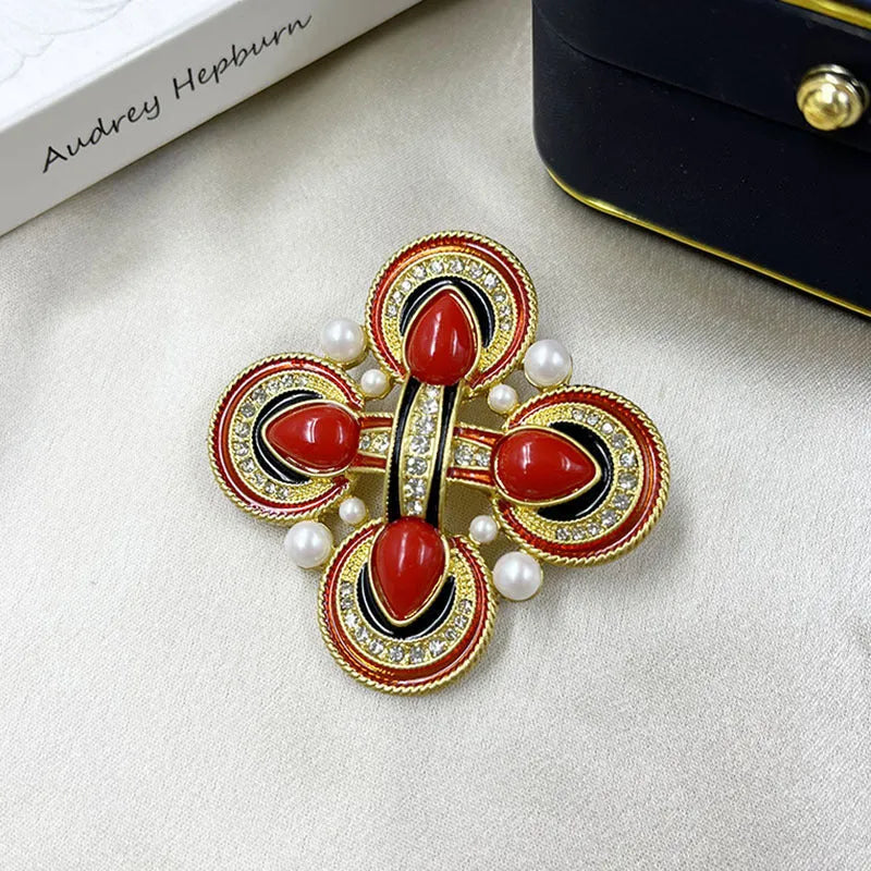 Vintage medieval baroque cross crystal brooch in zinc alloy showing eight colour style options