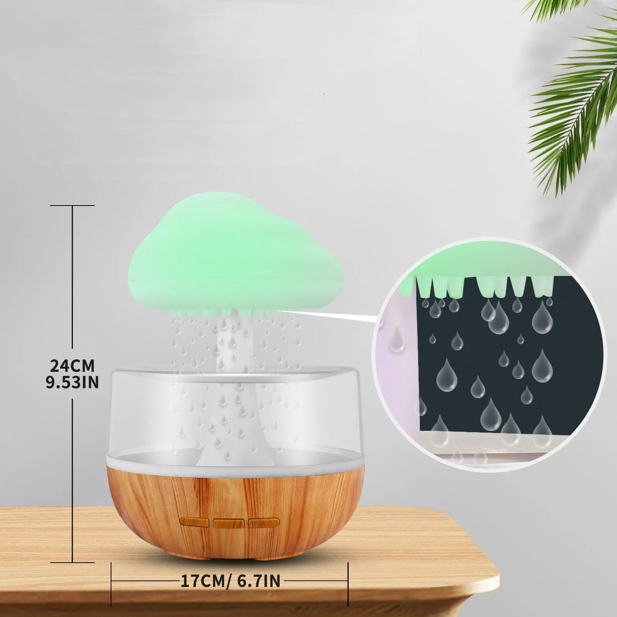 White cloud-shaped humidifier with night lights and water droplet effect on desktop