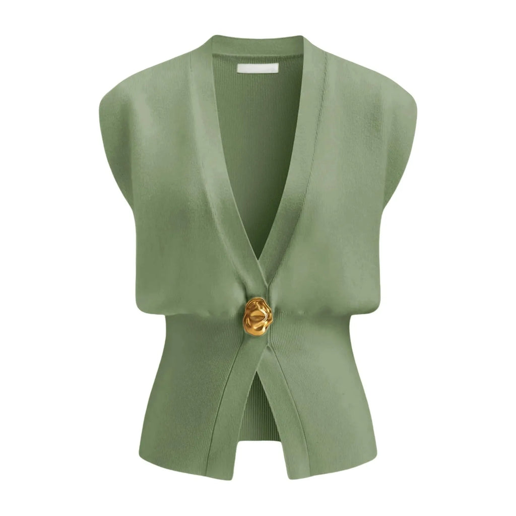 Women's V-neck button cardigan in knitted polyester, loose fit style in one of six colour options