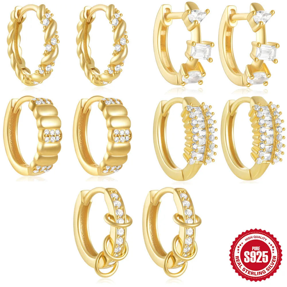 S925 sterling silver geometric stud earrings with electroplated gold or silver finish and circular design